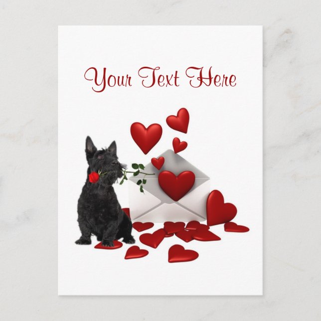 Scottish Terrier  Puppy Red Rose Valentine Design Holiday Postcard (Front)