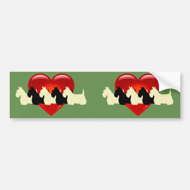 Scottish Terrier, red bow, Scottie/wheaten/heart Bumper Sticker (Front)