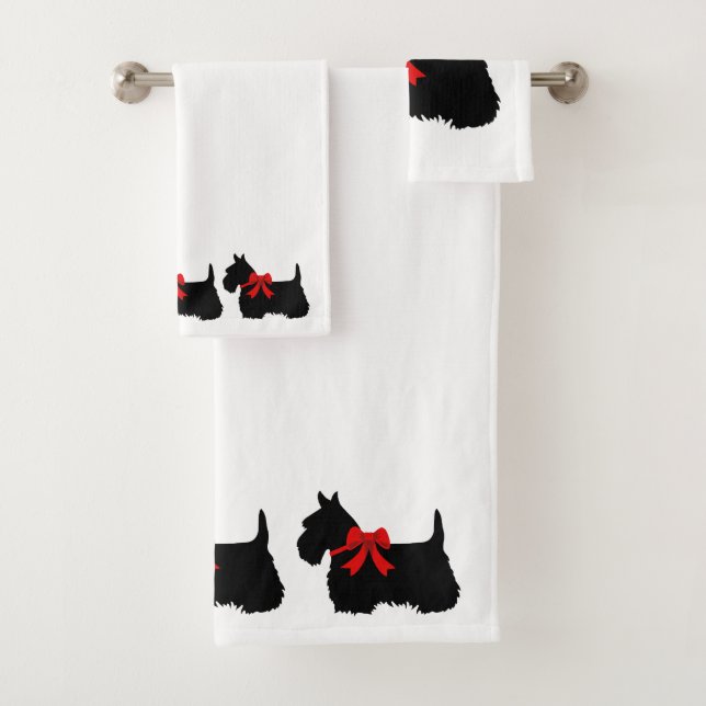 Scottish Terrier/red bow, white or pick your Bath Towel Set (Insitu)
