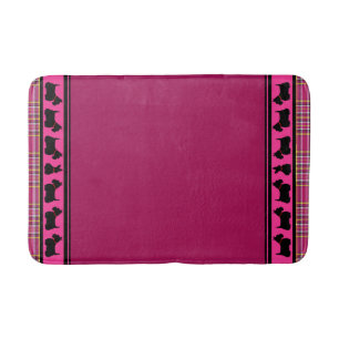 Scottish Terrier/red collar/pink plaid, border Bath Mat