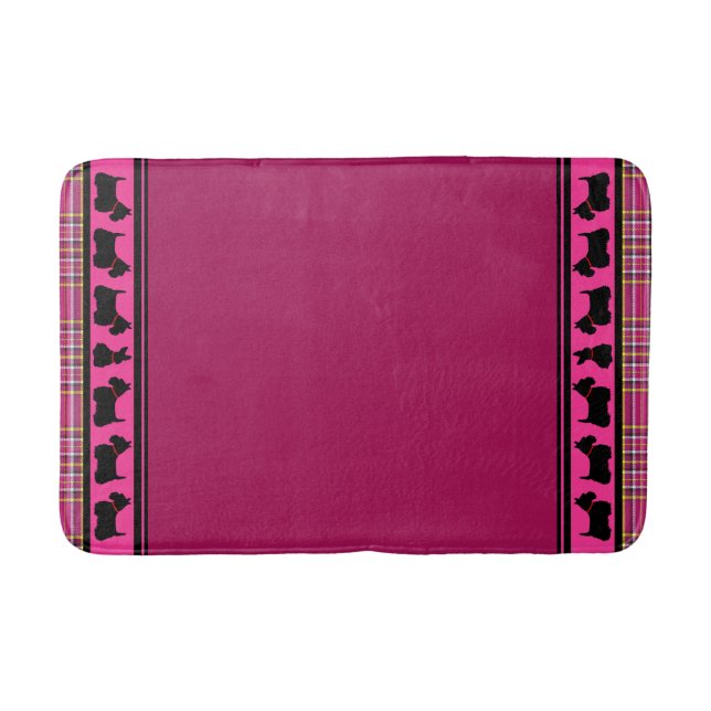 Scottish Terrier/red collar/pink plaid, border Bath Mat (Front)