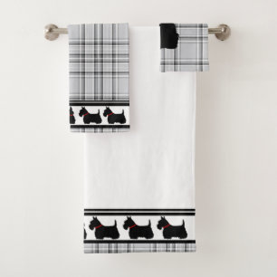 Scottish Terrier/red collar/red plaid/border Bath Towel Set