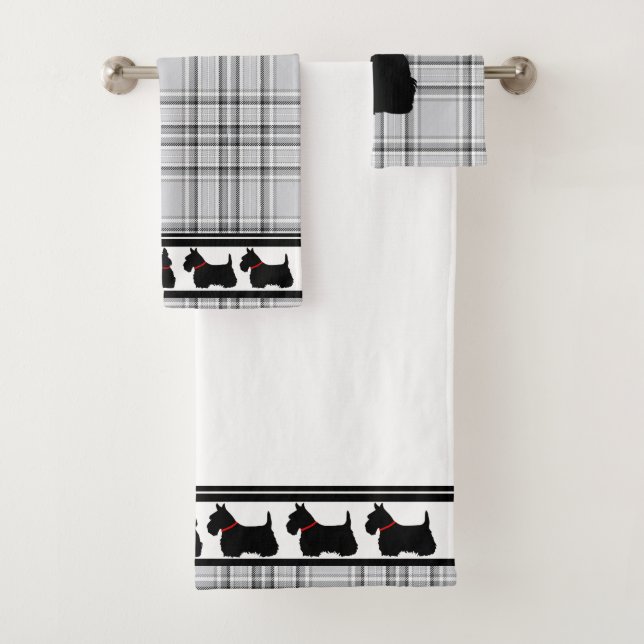 Scottish Terrier/red collar/red plaid/border Bath Towel Set (Insitu)