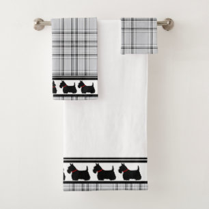 Scottish Terrier/red collar/red plaid/border Bath Towel Set