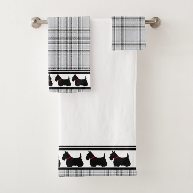 Scottish Terrier/red collar/red plaid/border Bath Towel Set (Insitu)