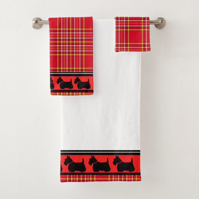 Scottish Terrier/red collar/red plaid/border Bath Towel Set (Insitu)