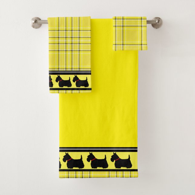 Scottish Terrier/red collar/yellow plaid/border Bath Towel Set (Insitu)