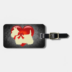Scottish Terrier, red heart, bow, granite silver Luggage Tag
