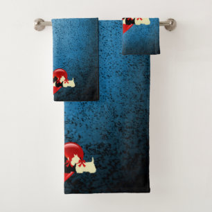 Scottish Terrier/red heart/red bow/granite blue Bath Towel Set