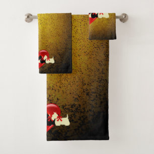 Scottish Terrier/red heart/red bow/granite gold Bath Towel Set