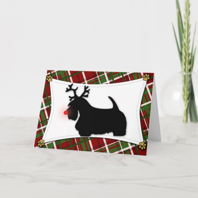 Scottish Terrier Reindeer Christmas Card (Front)