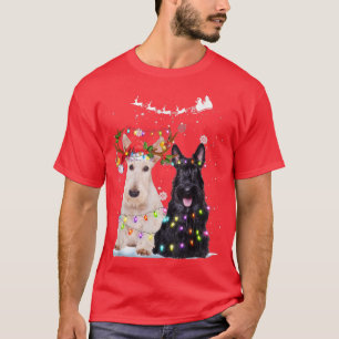 Scottish Terrier Reindeer Santa Hat Xmas Lights Ch T-Shirt