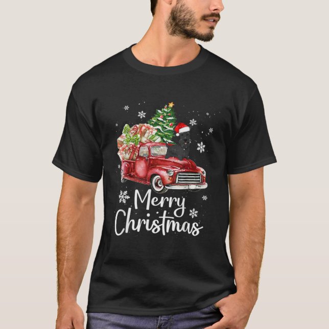 Scottish Terrier Riding Red Truck Xmas Merry Chris T-Shirt (Front)
