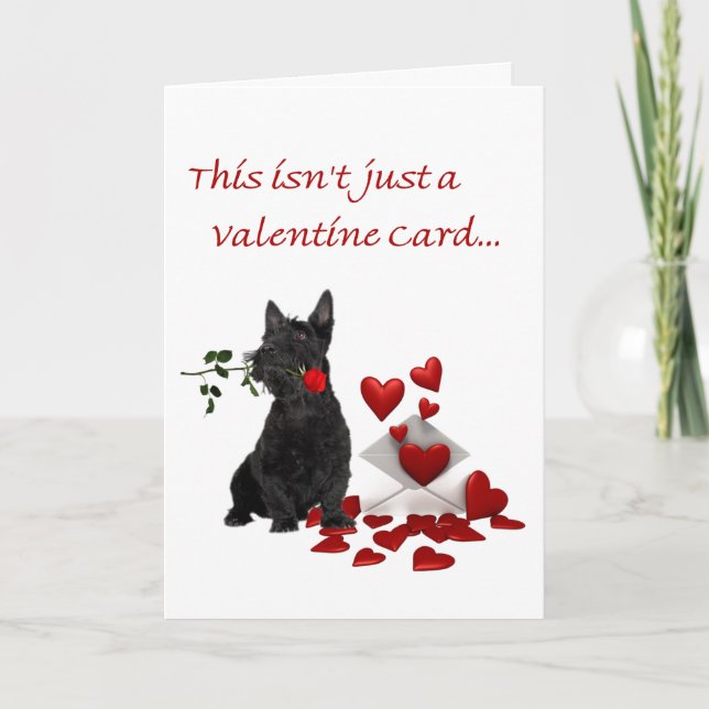 Scottish Terrier Rose and Hearts Valentine Holiday Card (Front)