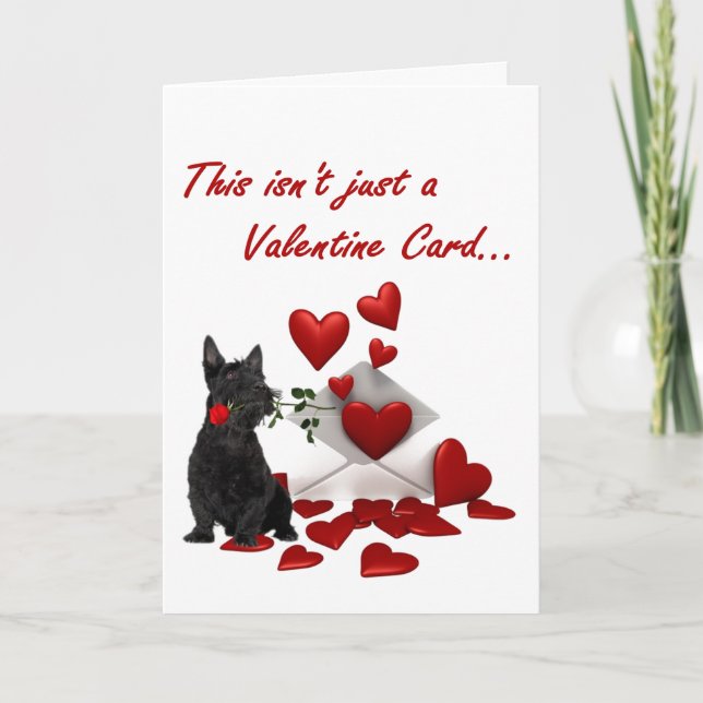 Scottish Terrier Rose and Hearts Valentine Holiday Card (Front)