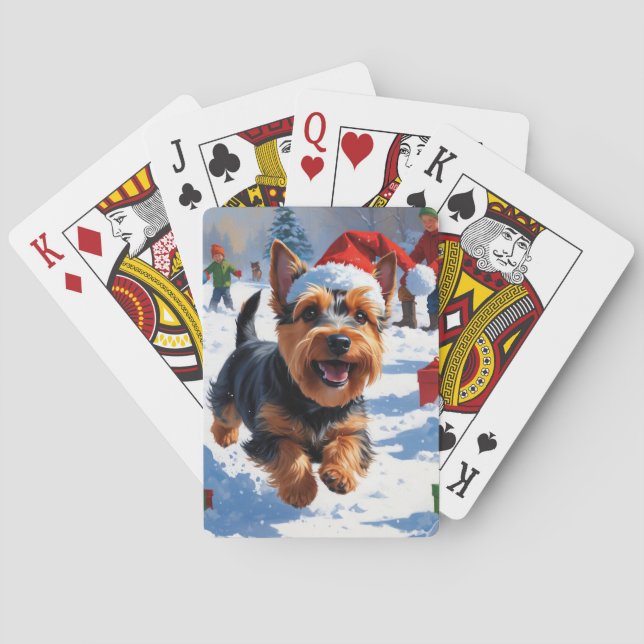 Scottish Terrier Running Snow with Christmas Hat Playing Cards (Back)