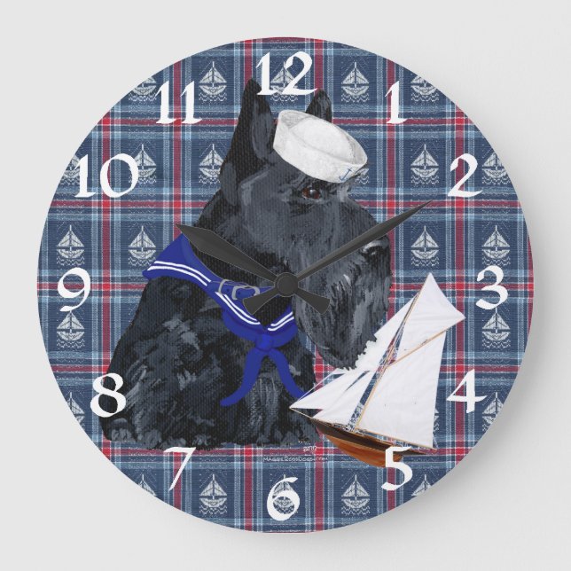 Scottish Terrier Sailor Large Clock (Front)