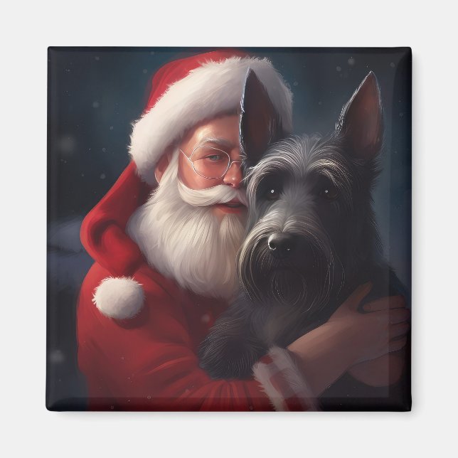 Scottish Terrier Santa Claus Festive Christmas Magnet (Front)
