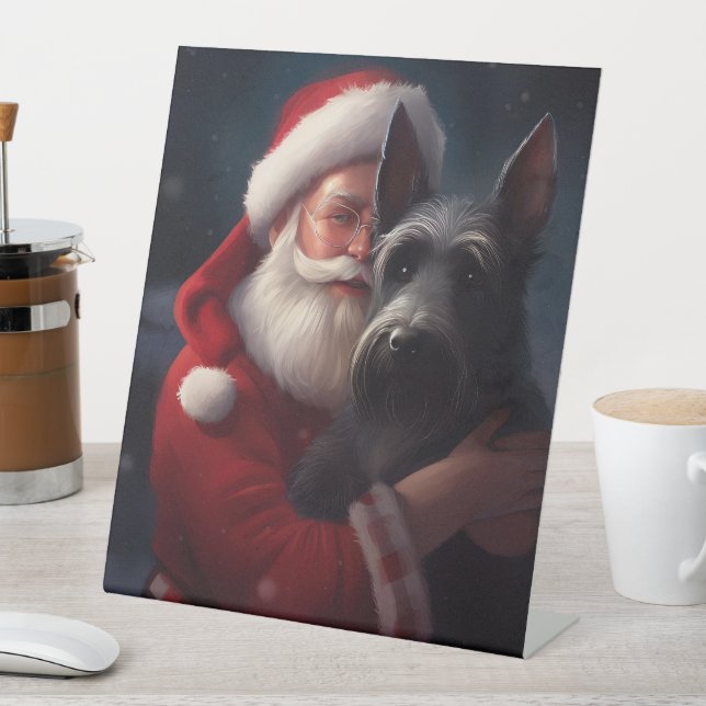 Scottish Terrier Santa Claus Festive Christmas Pedestal Sign (In SItu)