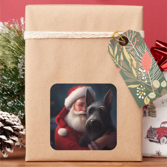 Scottish Terrier Santa Claus Festive Christmas Square Sticker (Holiday)