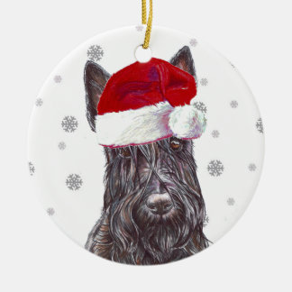 Scottish Terrier - Santa Hat Christmas Bauble Ceramic Tree Decoration