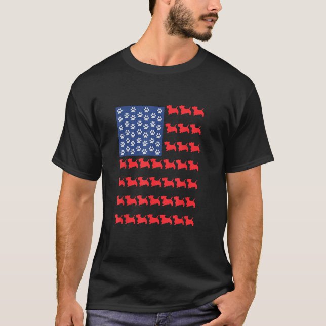 Scottish Terrier Scottie American Flag 4th Of July T-Shirt (Front)