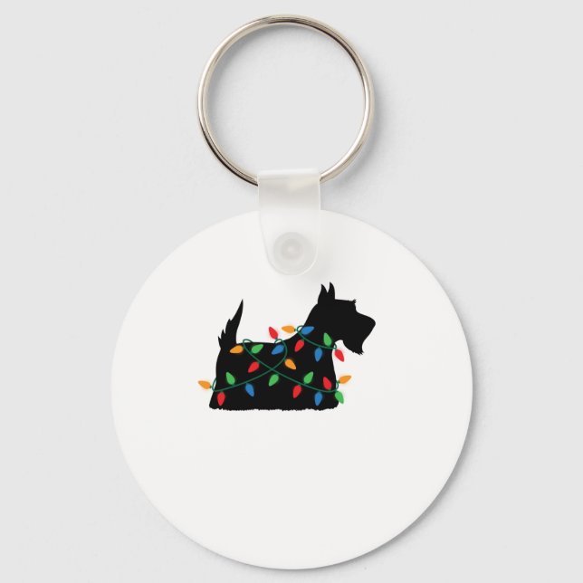 Scottish Terrier Scottie Dog Christmas Lights Gift Key Ring (Front)