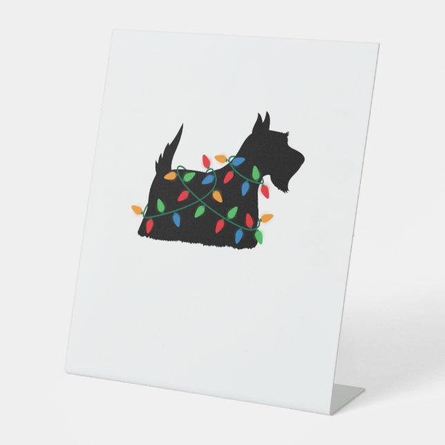 Scottish Terrier Scottie Dog Christmas Lights Gift Pedestal Sign (Front)