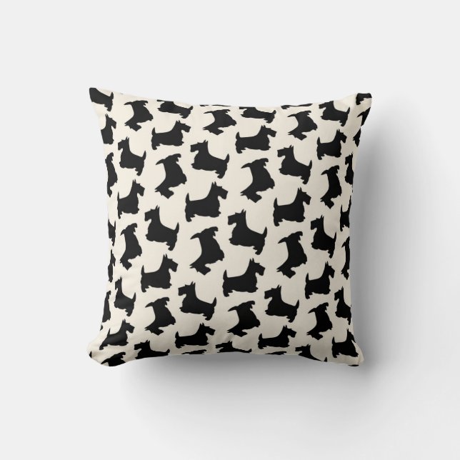 Scottish Terrier Scottie Dog Pattern Black Cushion (Front)