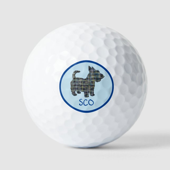 Scottish Terrier Scottie Dog Silhouette Grid Blue Golf Balls (Front)