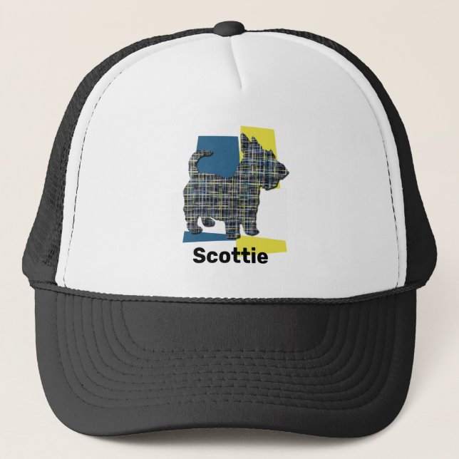 Scottish Terrier Scottie Dog Silhouette TriGrid Trucker Hat (Front)