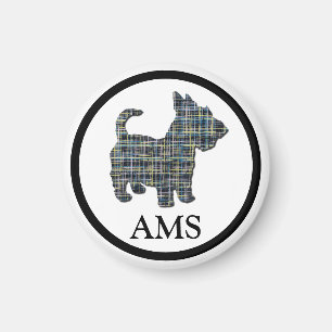 Scottish Terrier Scottie Dog Silhouette Y&B Grid Magnet