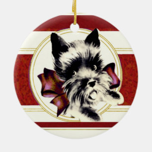 Scottish Terrier Scottie Dog  with red bow Ceramic Tree Decoration