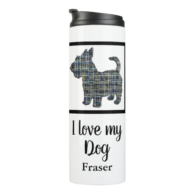 Scottish Terrier / Scottie Dog Y&B Grid Silhouette Thermal Tumbler (Rotated Right)