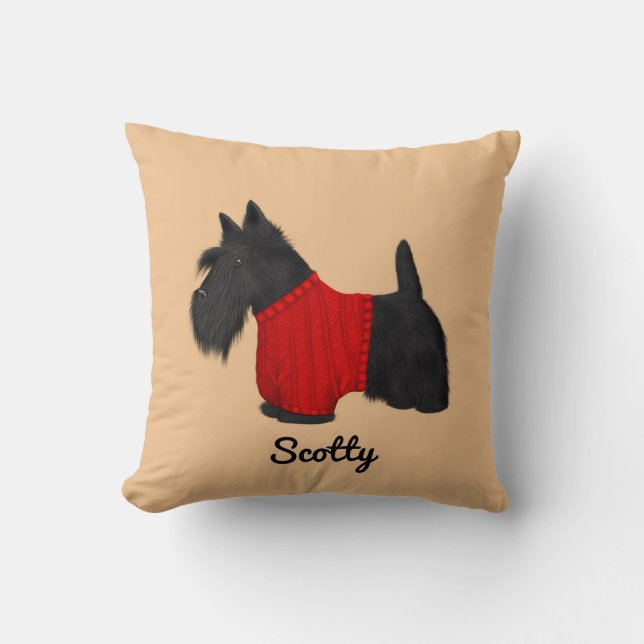 Scottish Terrier (Scotty Dog) in Red Sweater Cushion (Front)