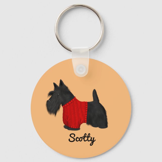 Scottish Terrier (Scotty Dog) in Sweater  Key Ring (Front)