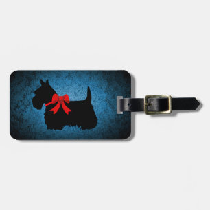 Scottish Terrier, silhouette, bow, granite blue Luggage Tag