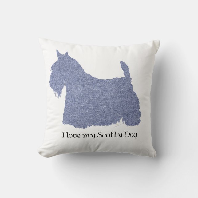 Scottish Terrier Silhouette in Denim Cushion (Front)