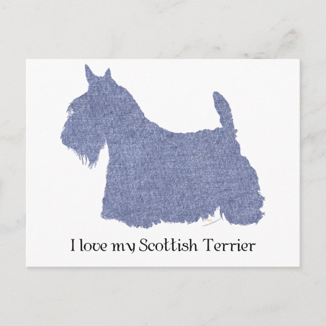 Scottish Terrier Silhouette in Denim Postcard (Front)