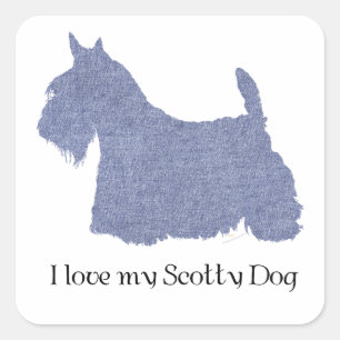 Scottish Terrier Silhouette in Denim Square Sticker