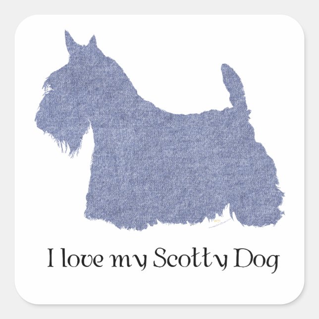 Scottish Terrier Silhouette in Denim Square Sticker (Front)