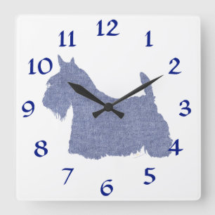 Scottish Terrier Silhouette in Denim Square Wall Clock