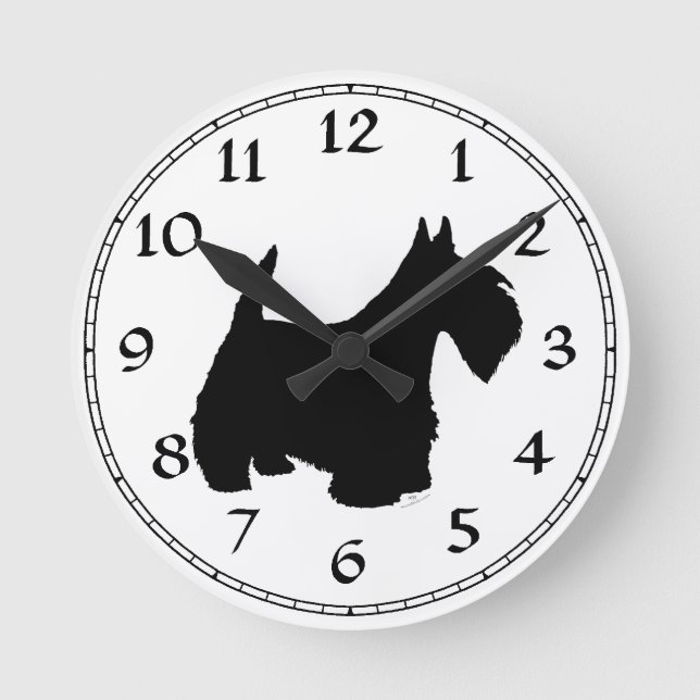 Scottish Terrier Silhouette Round Clock (Front)