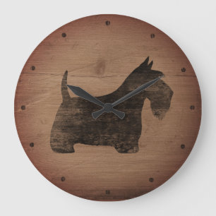 Scottish Terrier Silhouette Rustic Large Clock