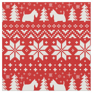Scottish Terrier Silhouettes Christmas Pattern Fabric