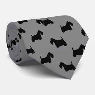 Scottish Terrier Silhouettes Pattern Grey Tie