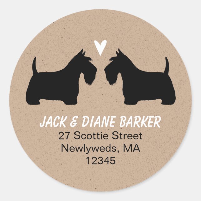 Scottish Terrier Silhouettes Return Address Classic Round Sticker (Front)