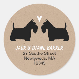 Scottish Terrier Silhouettes Return Address Classic Round Sticker