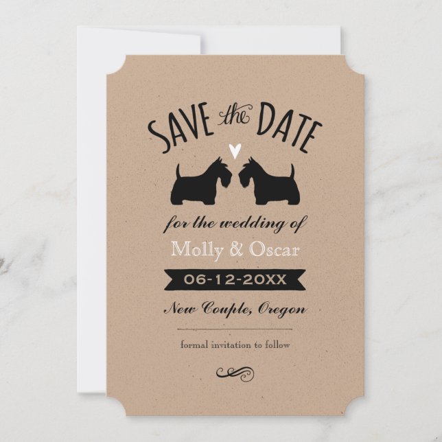 Scottish Terrier Silhouettes Wedding Save the Date (Front)