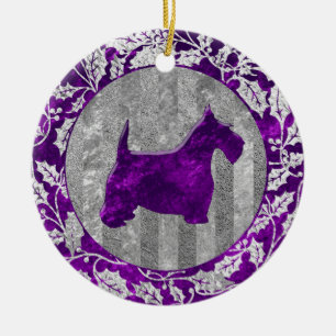 Scottish Terrier Silver Purple Glass Look Ceramic Tree Decoration
